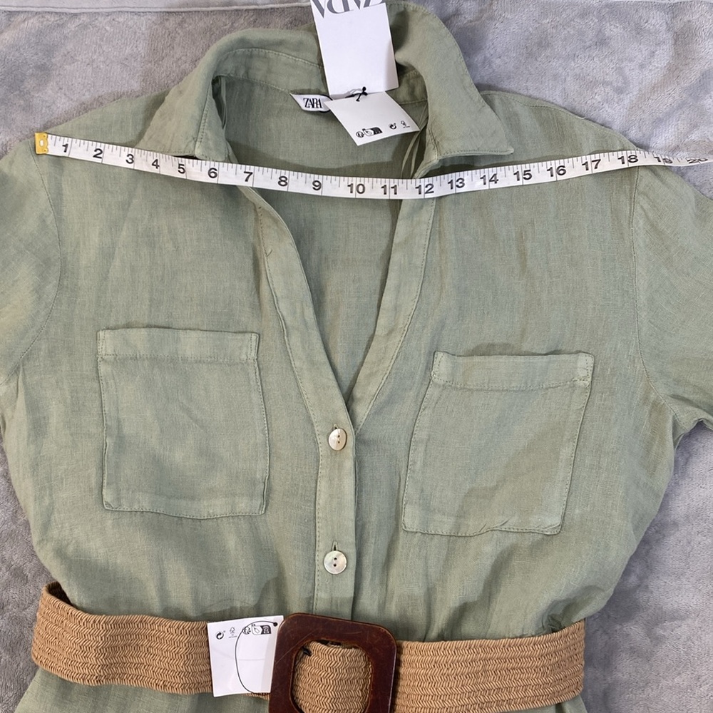 BELTED LINEN SHIRTDRESS with Slit for Casual Wear Size S - Picture 13 of 16